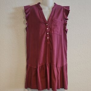 Anthropologie Pilcro | Women's Burgundy Raw Hem Flounced Tunic Ruffle Dress M